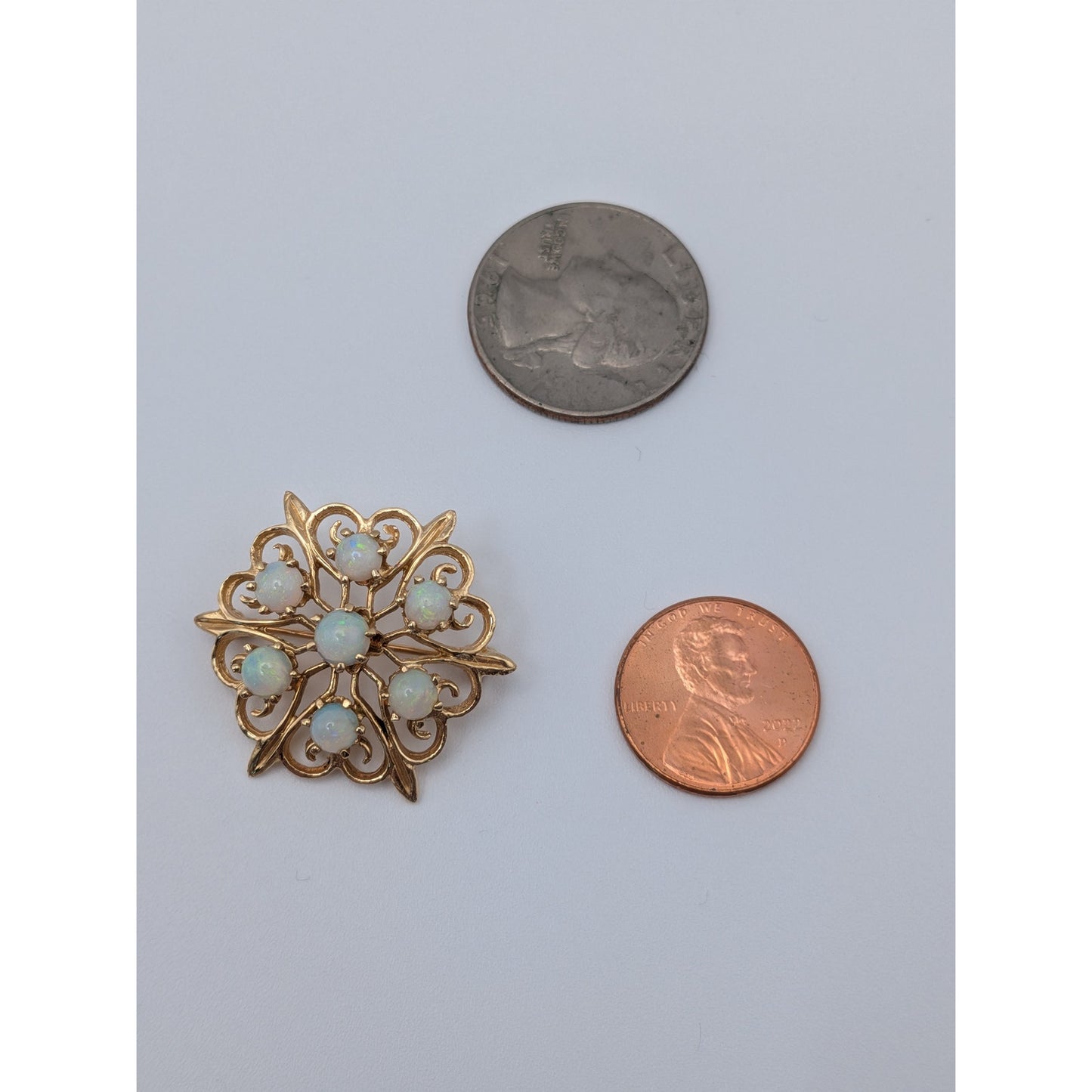 Vintage 14k Yellow Gold Cluster of Opals Flower Brooch or Pendant