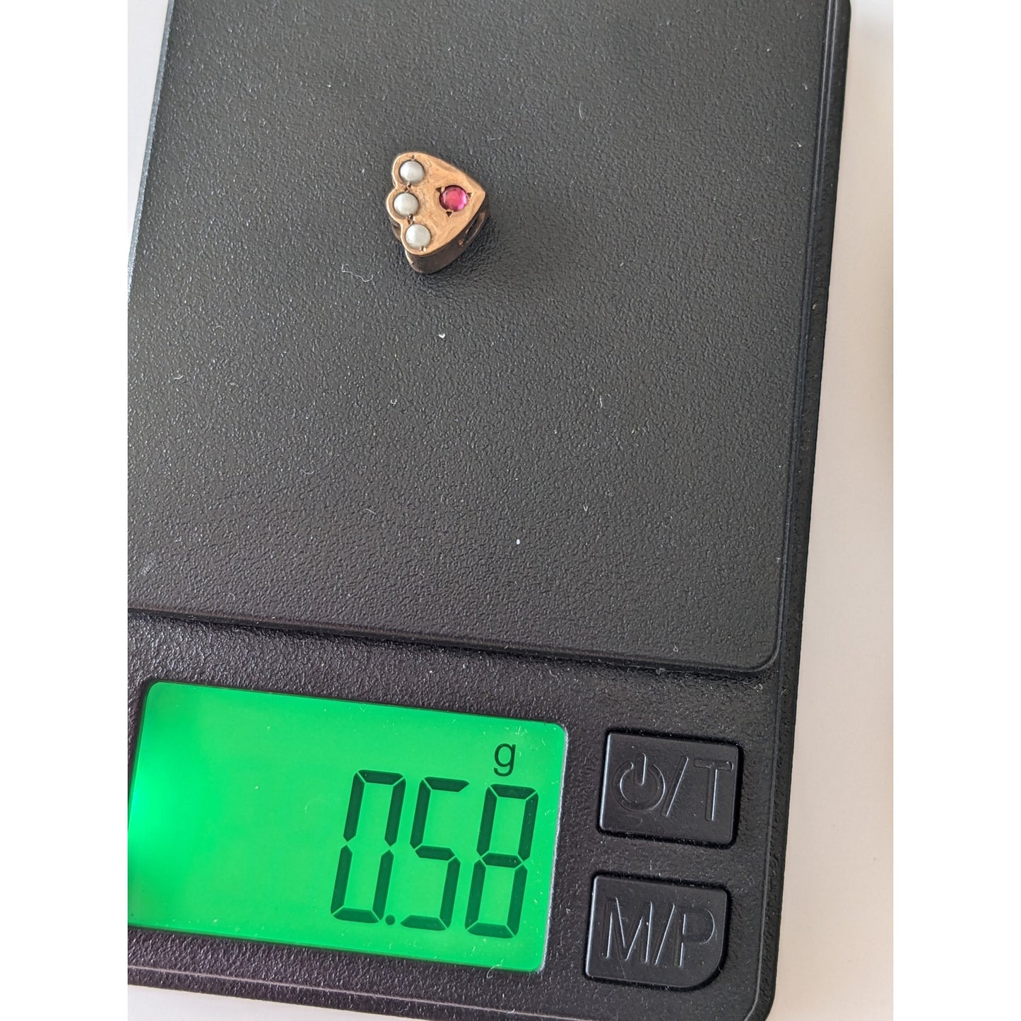 Vintage Unmarked 10k Gold Heart Shaped SLider Charm with Pink and White Stones