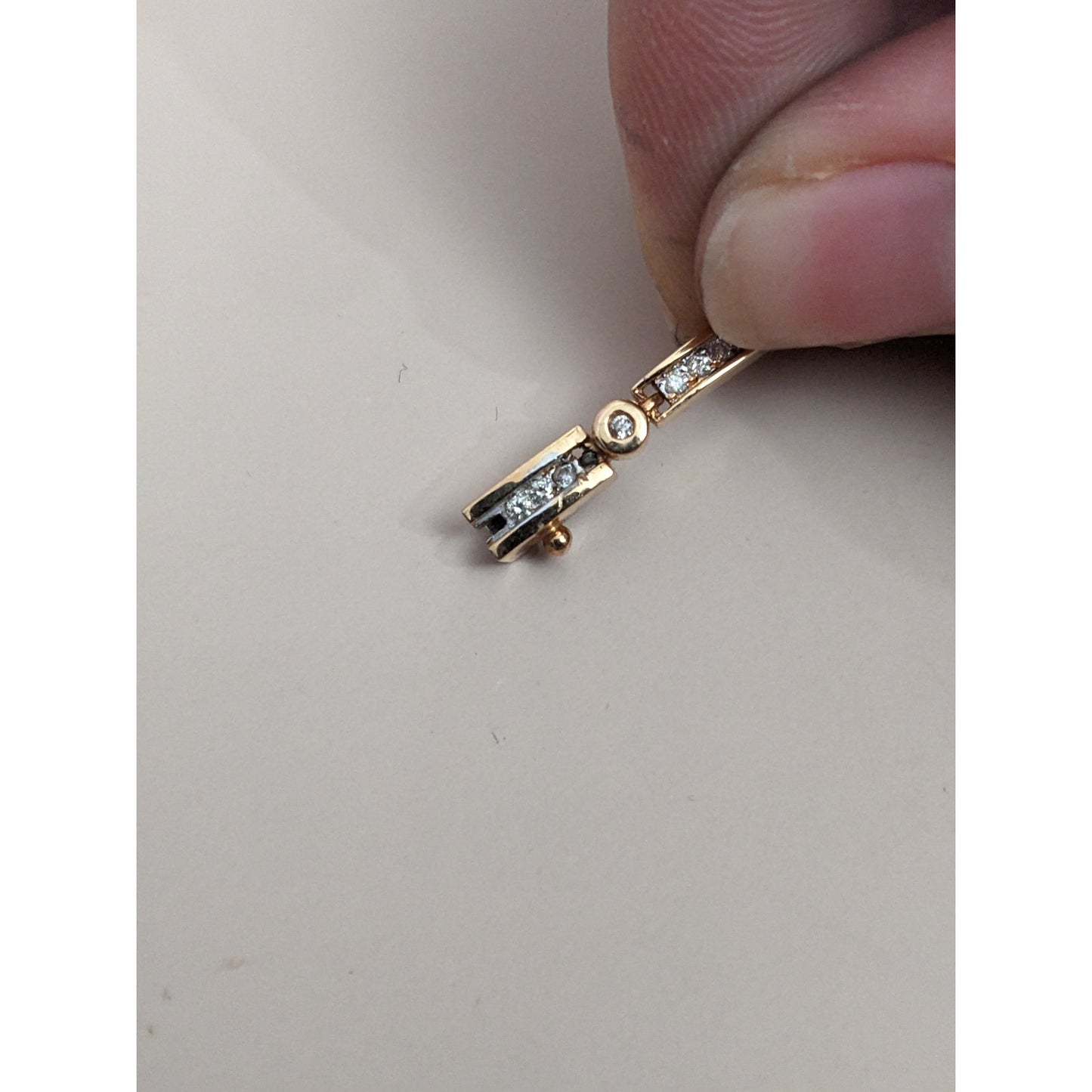 Estate 14k Yellow Gold Light Dainty Diamond Bar Link Bracelet 8 in