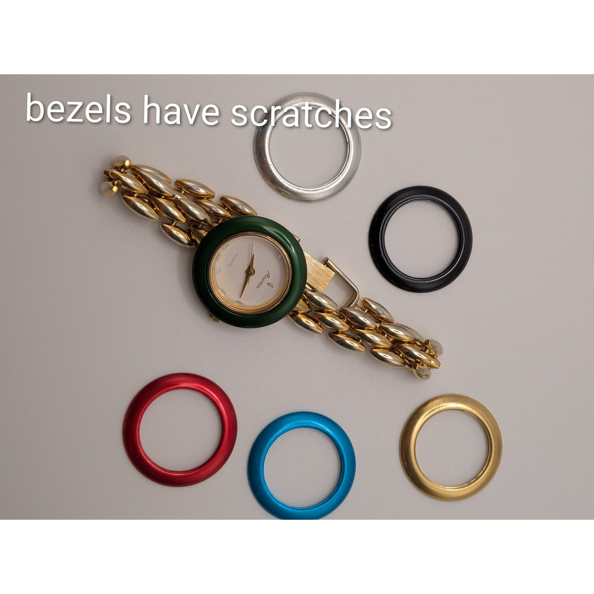 FLAW Vintage Aroma Gold Tone Bracelet Watch Interchangeable Bezels with Box