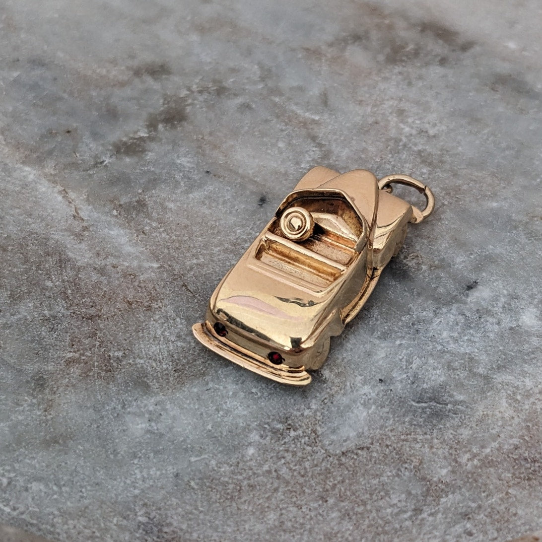 Vintage 14K Yellow Gold Diamond Convertible Car Charm Pendant