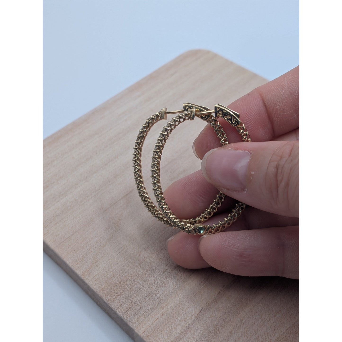 14K Solid Yellow Gold Natural Diamond Hoop Earrings 1.73 CTTW J/SI Round Cut