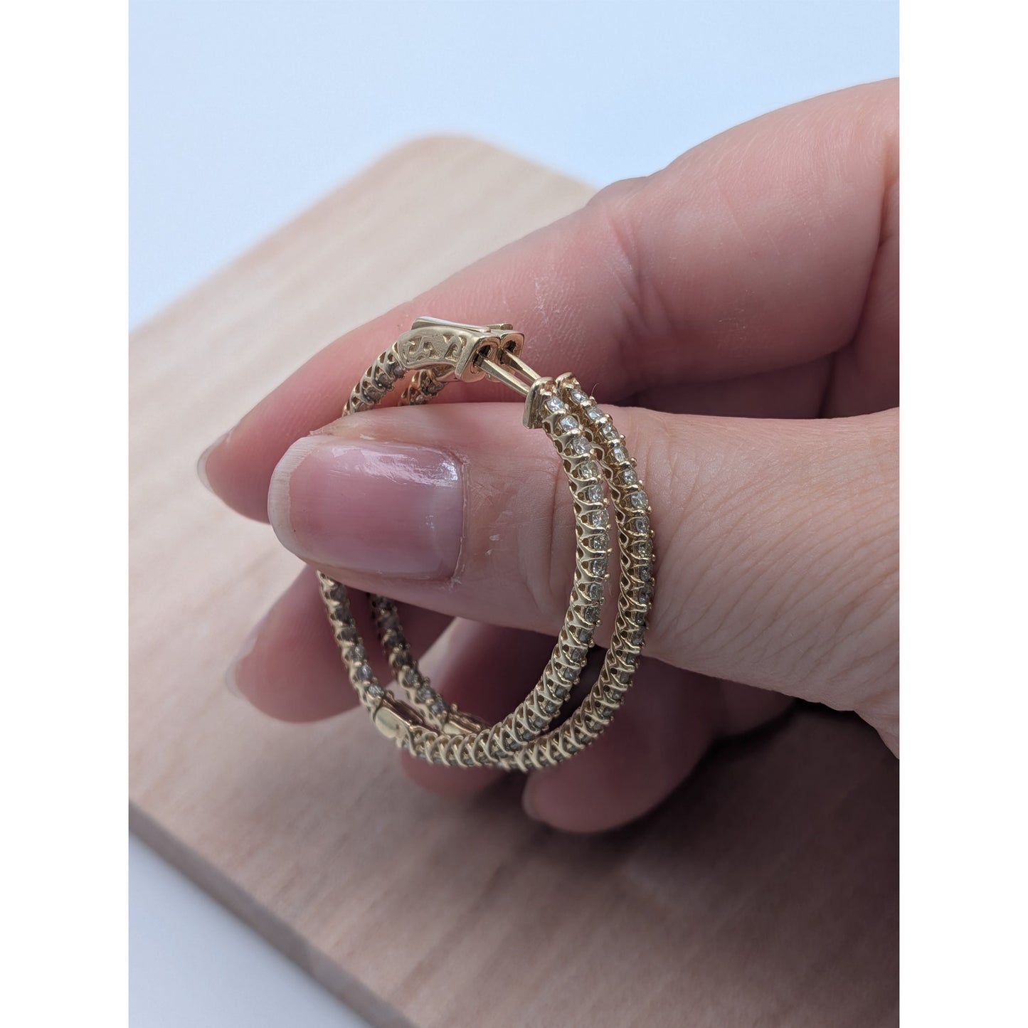 14K Solid Yellow Gold Natural Diamond Hoop Earrings 1.73 CTTW J/SI Round Cut