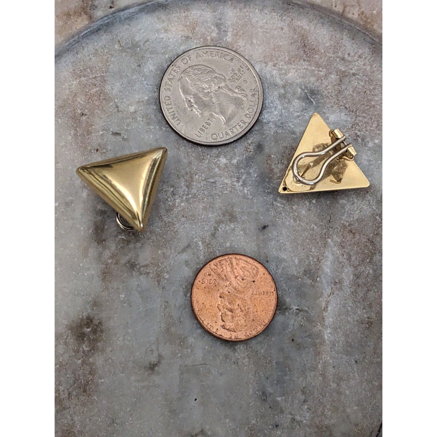 Vintage 14k Yellow Gold Hollow Chunky Triangle Earrings Omega Backs