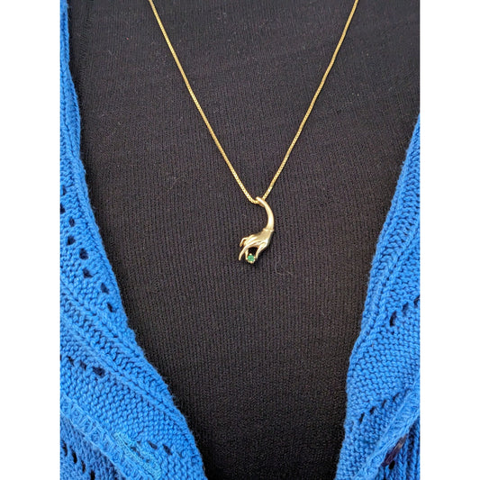 Vintage 14k Yellow Gold Hand Pendant with Green Gem Pendant and Necklace