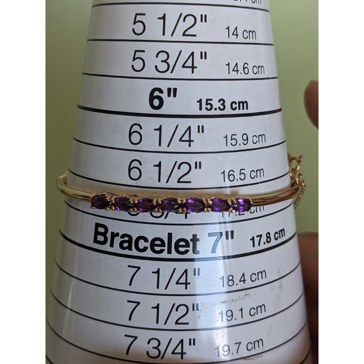 Vintage 14k Yellow Gold Hollow Bangle with Oval Purple Amethyst Bracelet