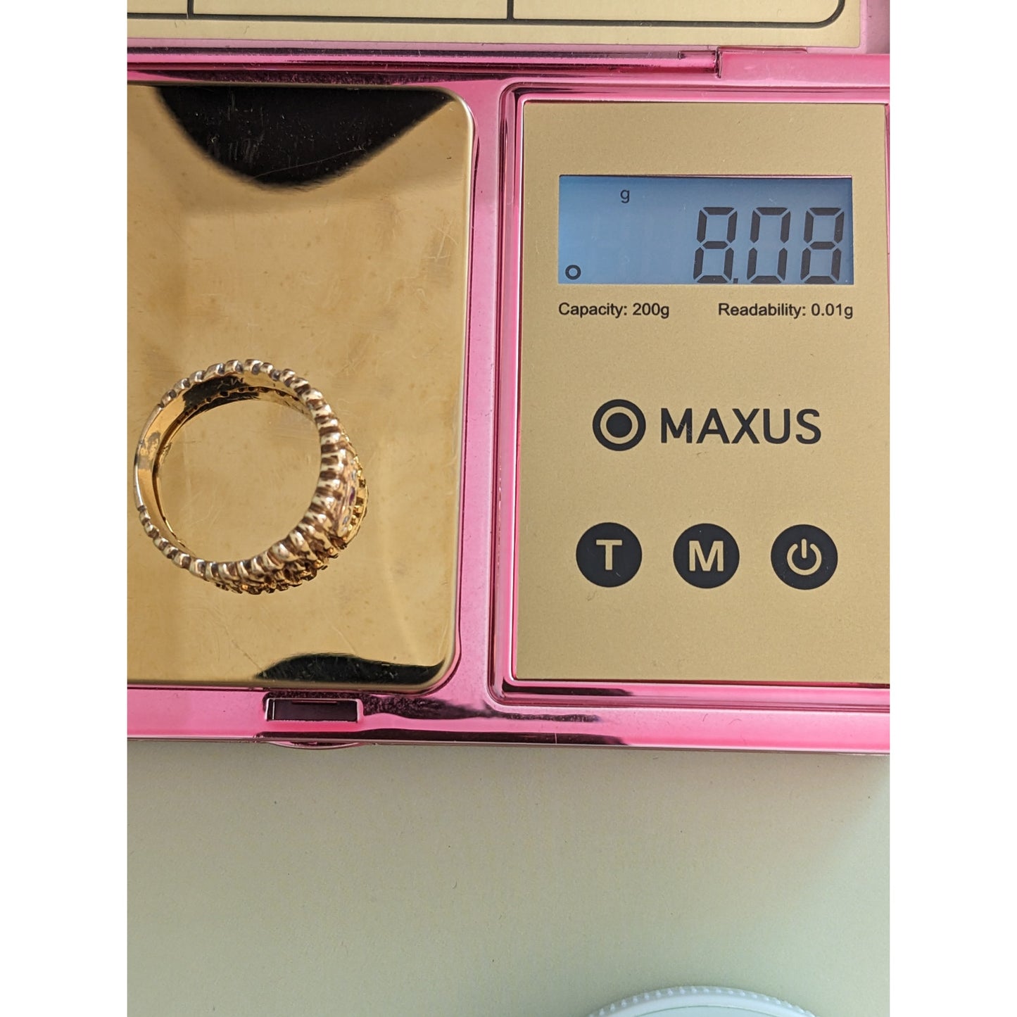 Vintage Unmarked 14k Yellow Gold Abstract Bark Branch Modernist Wide Band Ring