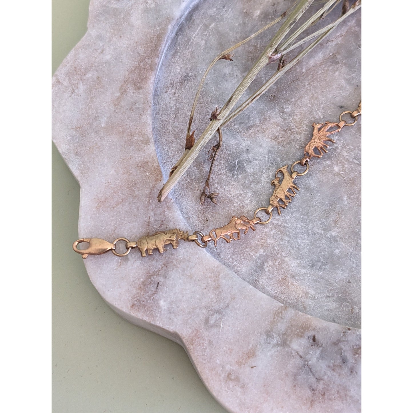 Vintage 10k Yellow & Rose Gold Noah's Ark Charm Bracelet 7in