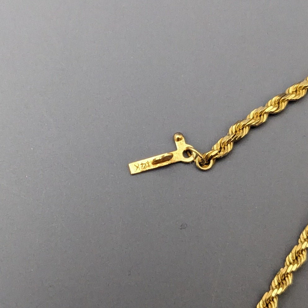 Vintage Estate 14k Yellow Gold Semi Thick Rope Chain Necklace 24in