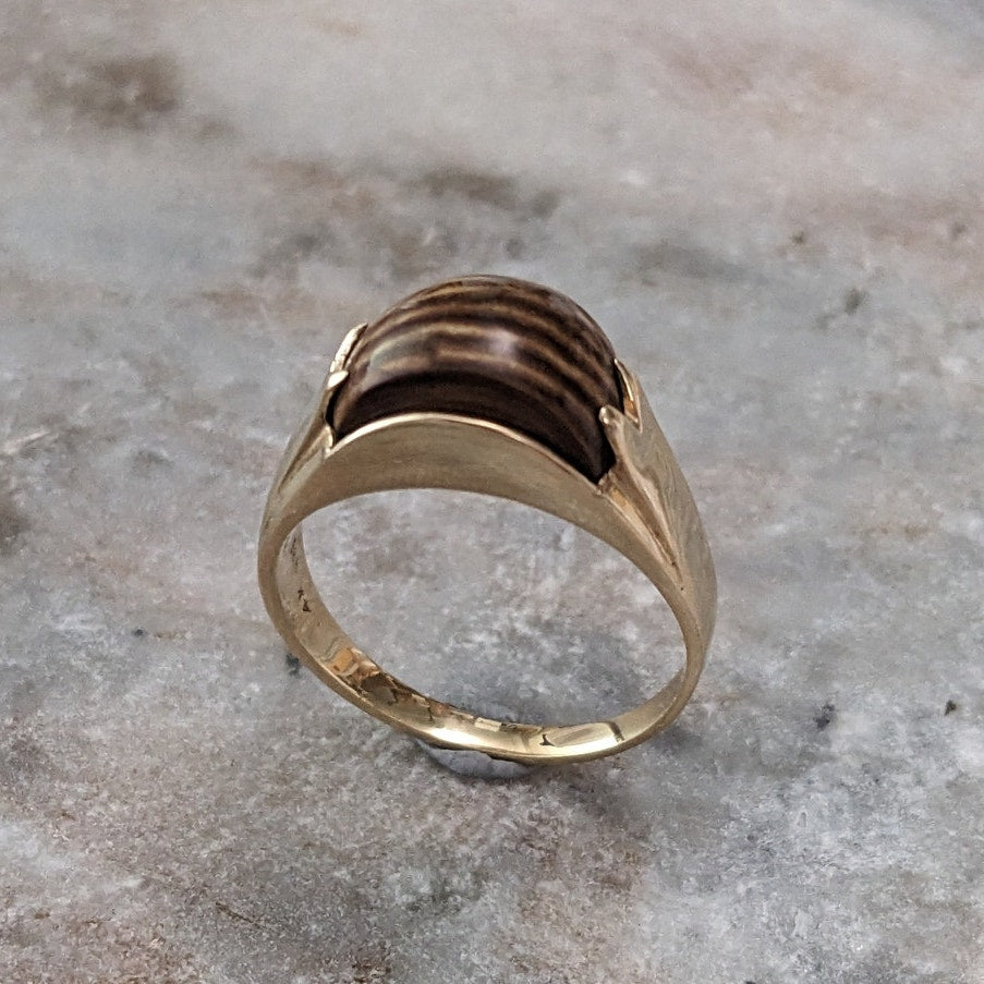 Vintage 14k Yellow Gold Tiger's Eye Band Ring Size 8.25