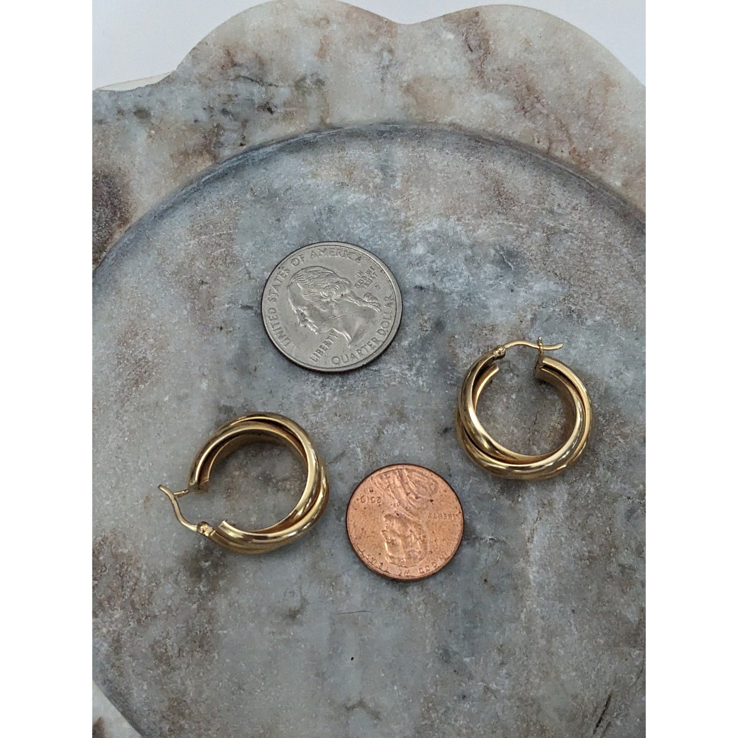 Estate 14k Yellow Gold Hollow Chunky Polished Triple Twist Gold Hoops