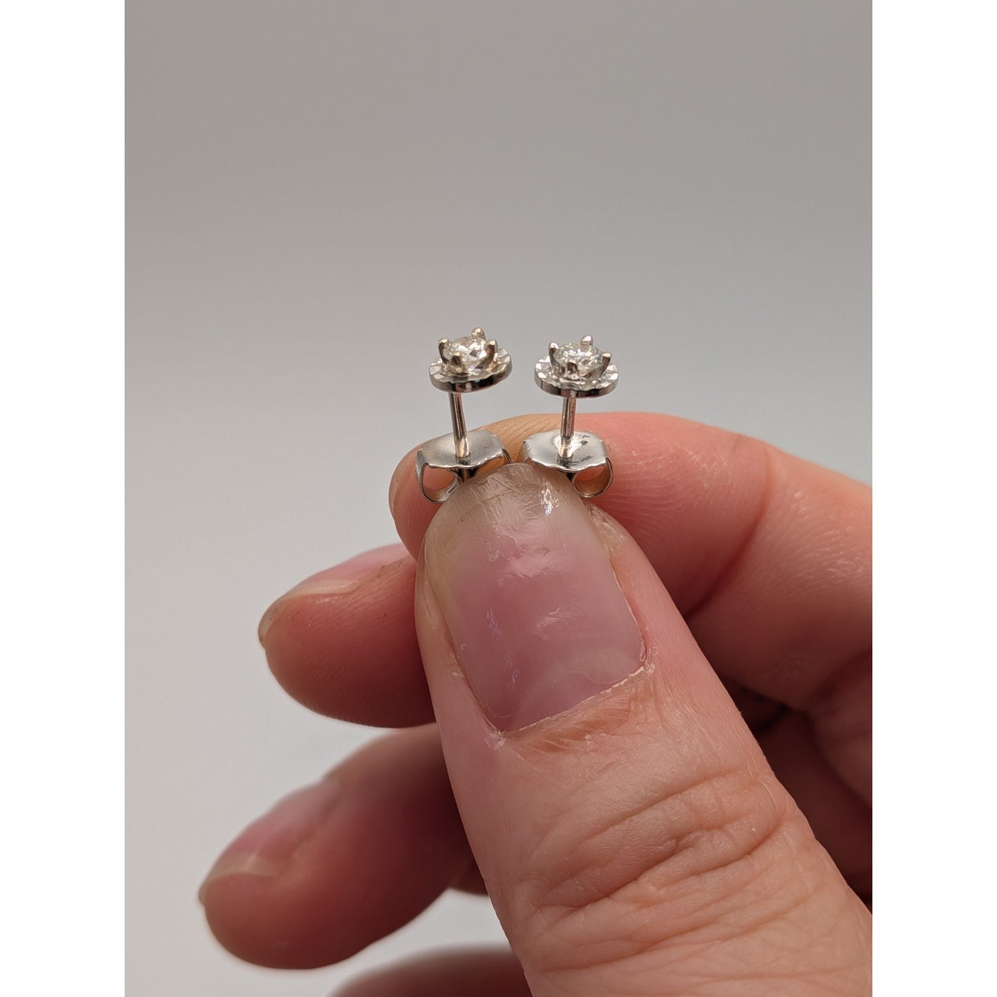 Estate 14k White Gold Illusion Studs with Diamond Center