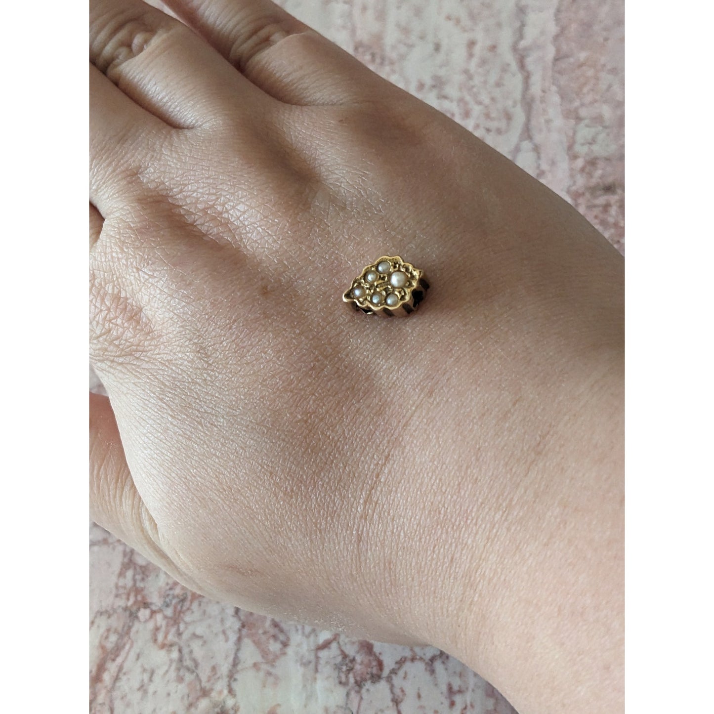 Vintage Unmarked 14k Gold Dainty Mini Slider Charm with Faux Pearls