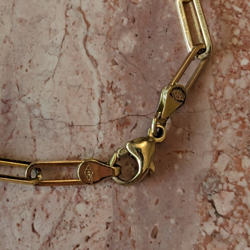 Vintage 14k Yellow Gold Thin Paperclip Chain Bracelet 7in