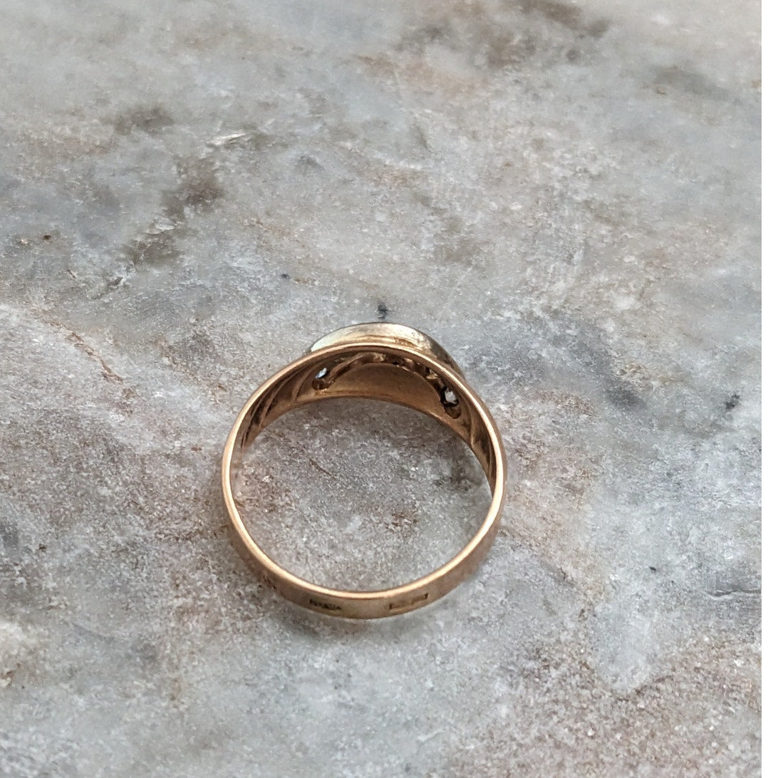 Vintage 1990s 14k Gold Half Circle White Stone Accents Ring Size 6.75