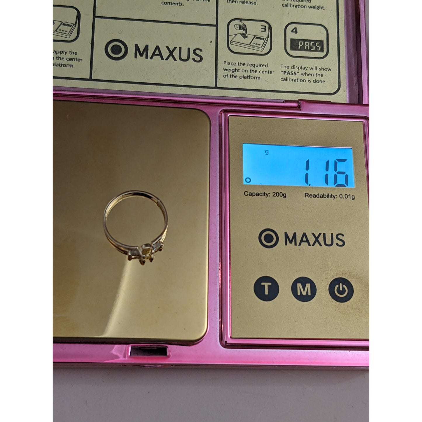 Vintage 14k Gold Mini Dainty Ring with CZ Yellow and White Stones Size 4.5US