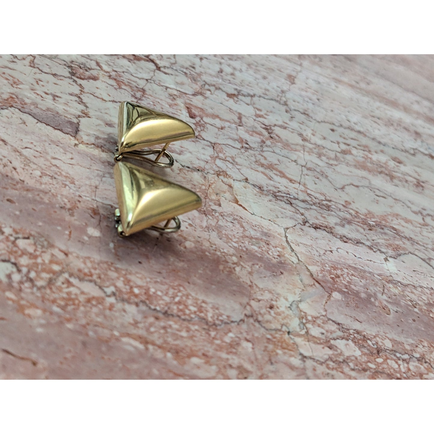 Vintage 14k Yellow Gold Hollow Chunky Triangle Earrings Omega Backs