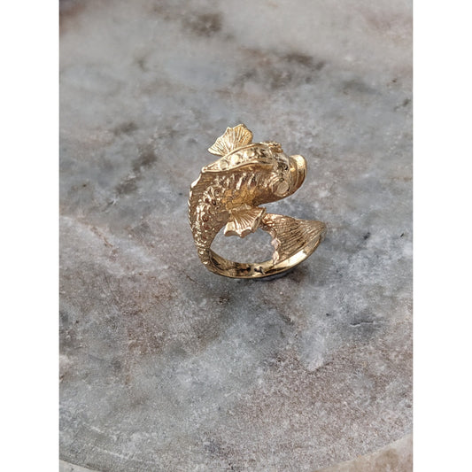 Vintage 14k Yellow Gold Small Koi Fish Bypass Ring Size 6