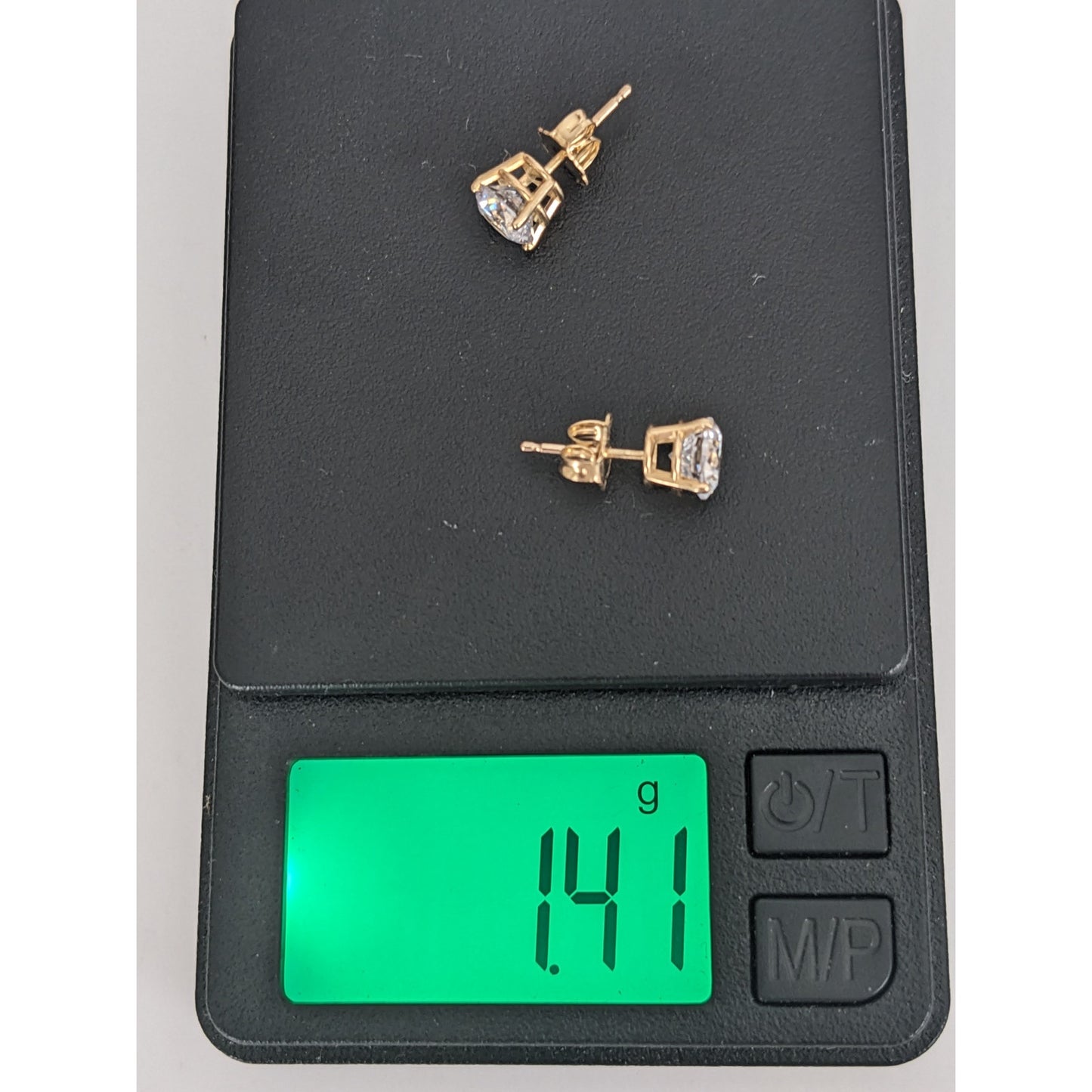 Estate 14k Yellow Gold White CZ Stones Stud Earrings