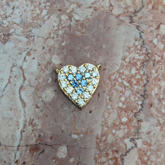 Custom 18k Yellow Gold Mini Heart Benitoites and Diamonds Cluster Charm Pendant