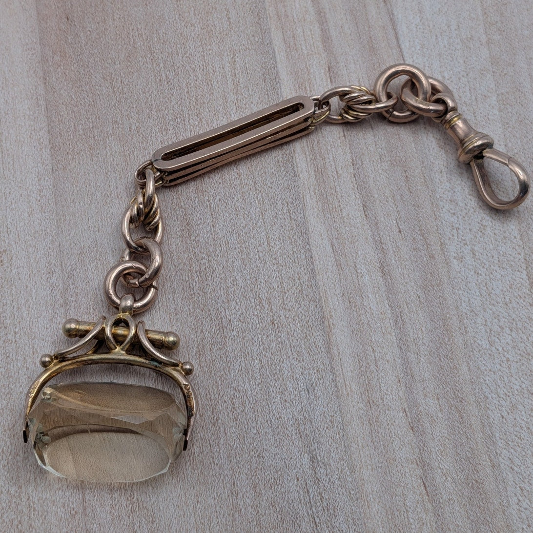 Vintage 9k Gold Pocket Watch Swivel Fob with Rotating Citrine