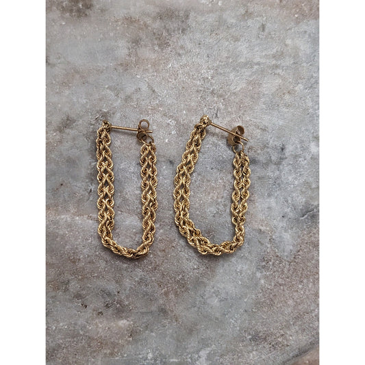 Vintage 14k Yellow Gold Rope Chain Loop Earrings