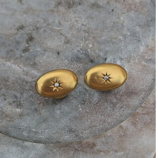 Vintage Unmarked 10k Yellow Gold Cuff Links with Tiny Starburst Diamond Accent
