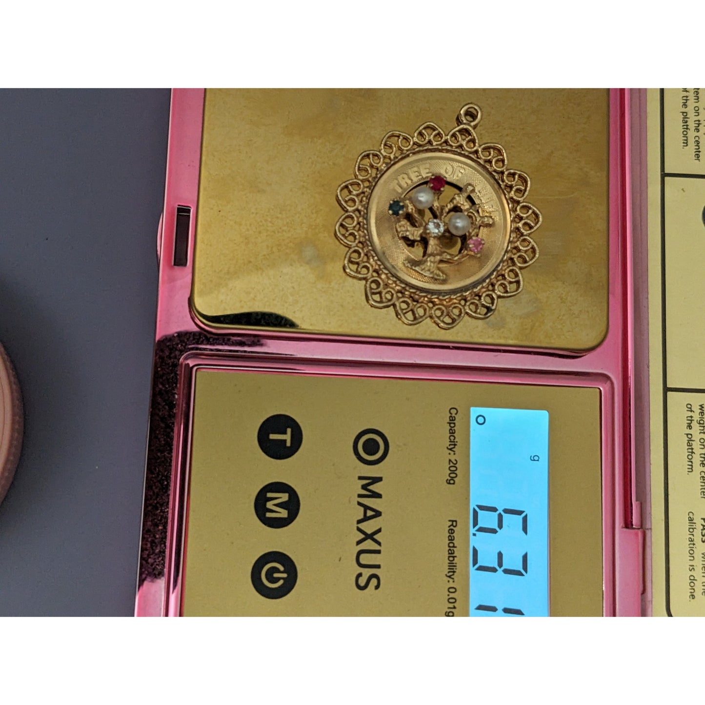 Vintage 14k Solid Gold M&M Tree Of Life Pendant Charm