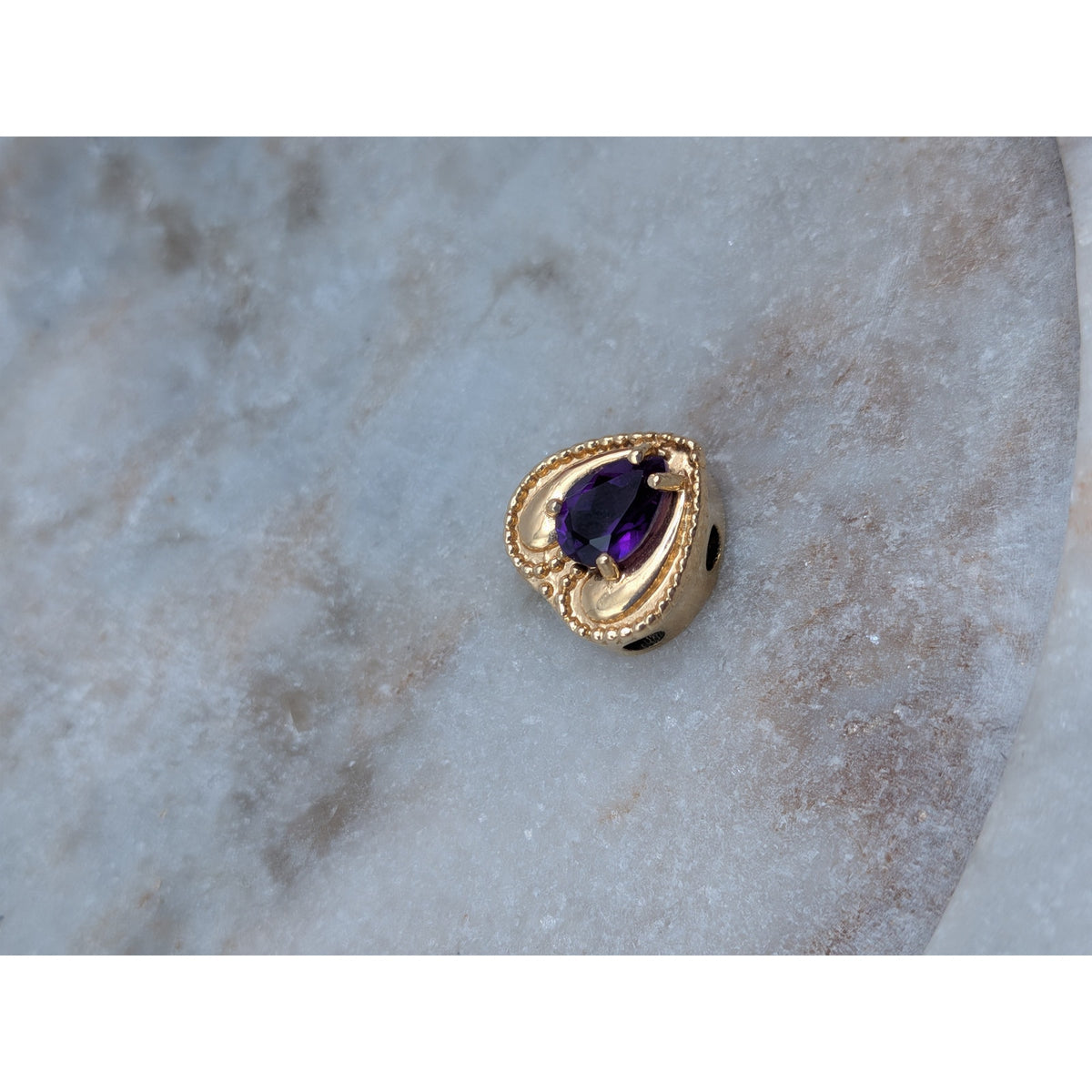 Vintage Old Victoria 14k Gold Heart Bracelet Slide Charm Purple Stone