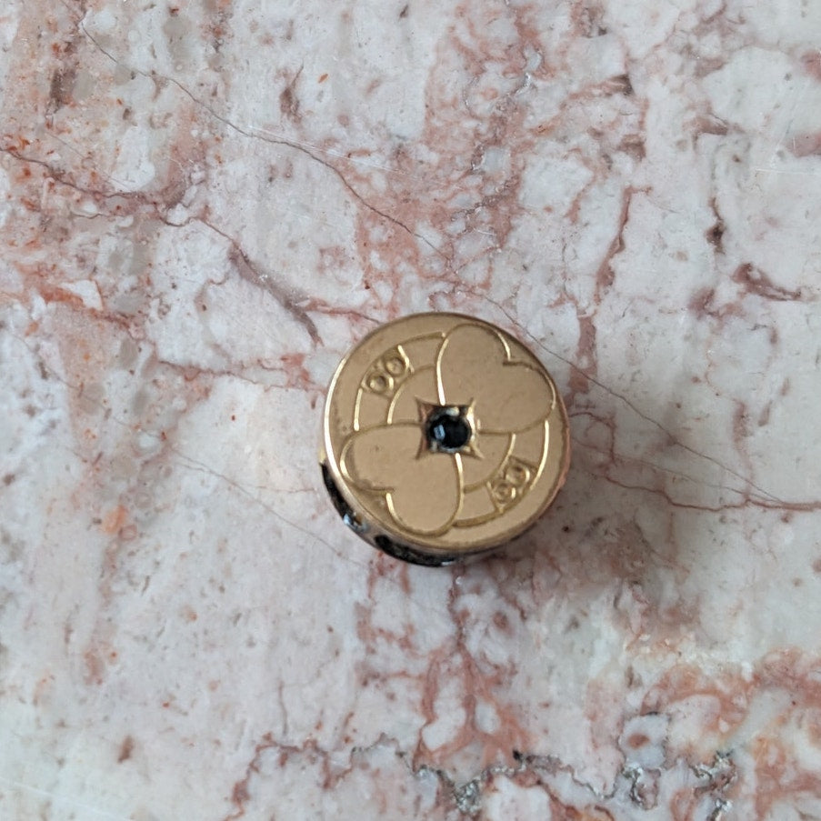 Vintage Gold Filled Round Slider Charm Black Stone Heart Engraved