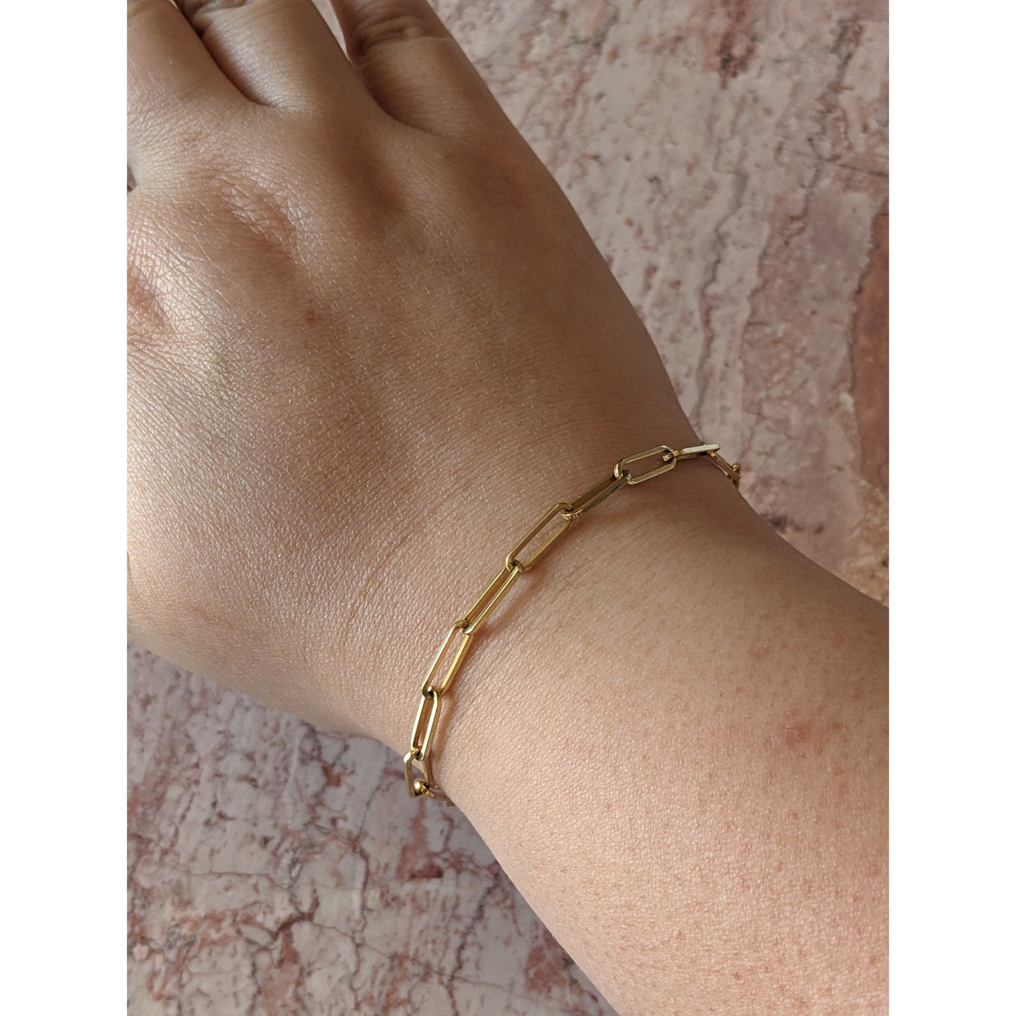 Vintage 14k Yellow Gold Thin Paperclip Chain Bracelet 7in