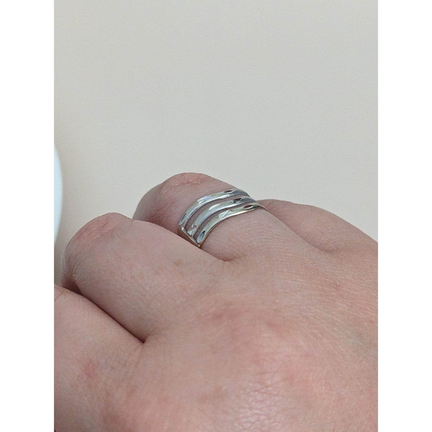 Vintage 14k White Gold Wave 3 Layer Ring Size 7