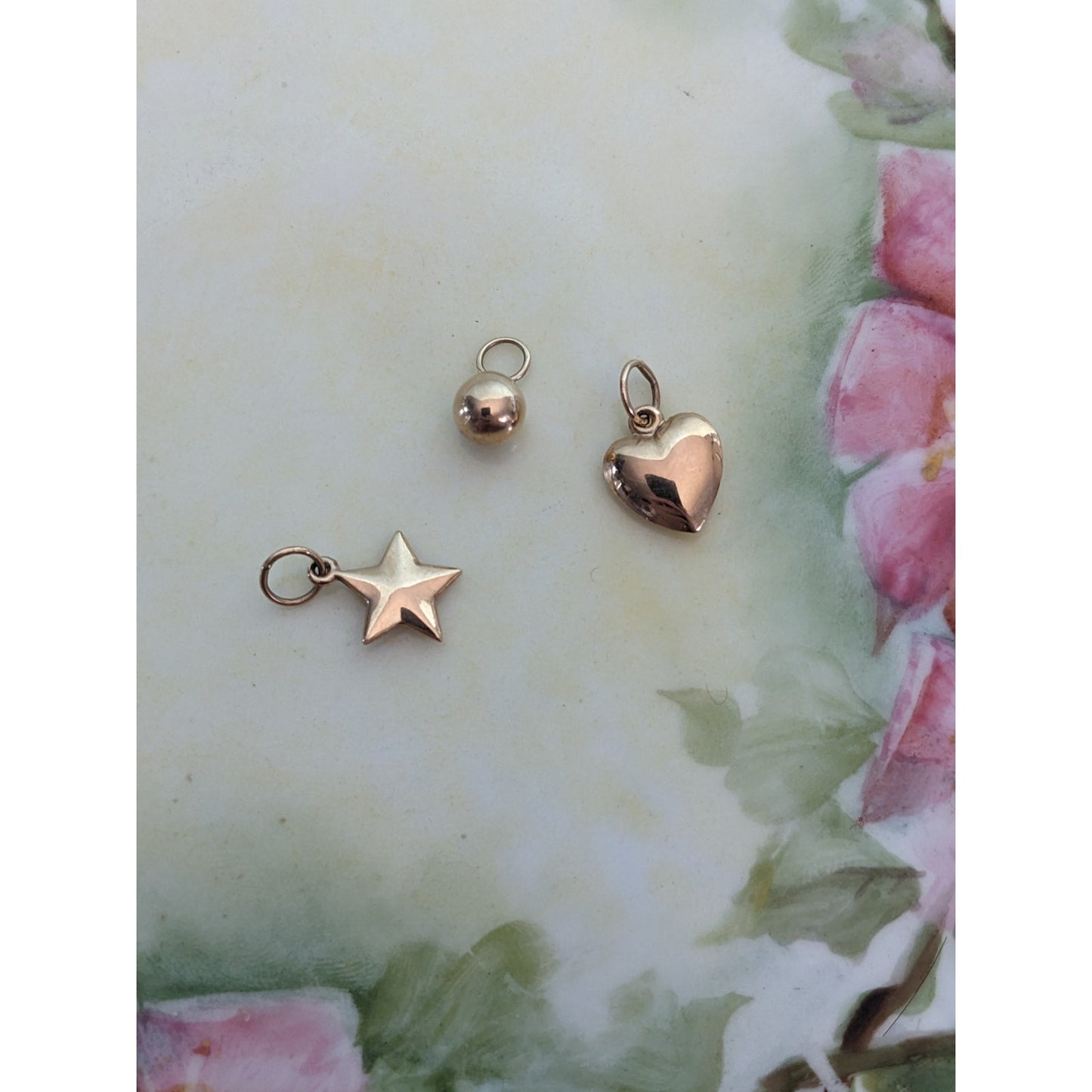 Vintage Unmarked 14k Solid Yellow Gold Dainty Mini Charm (Star, Ball, Heart)