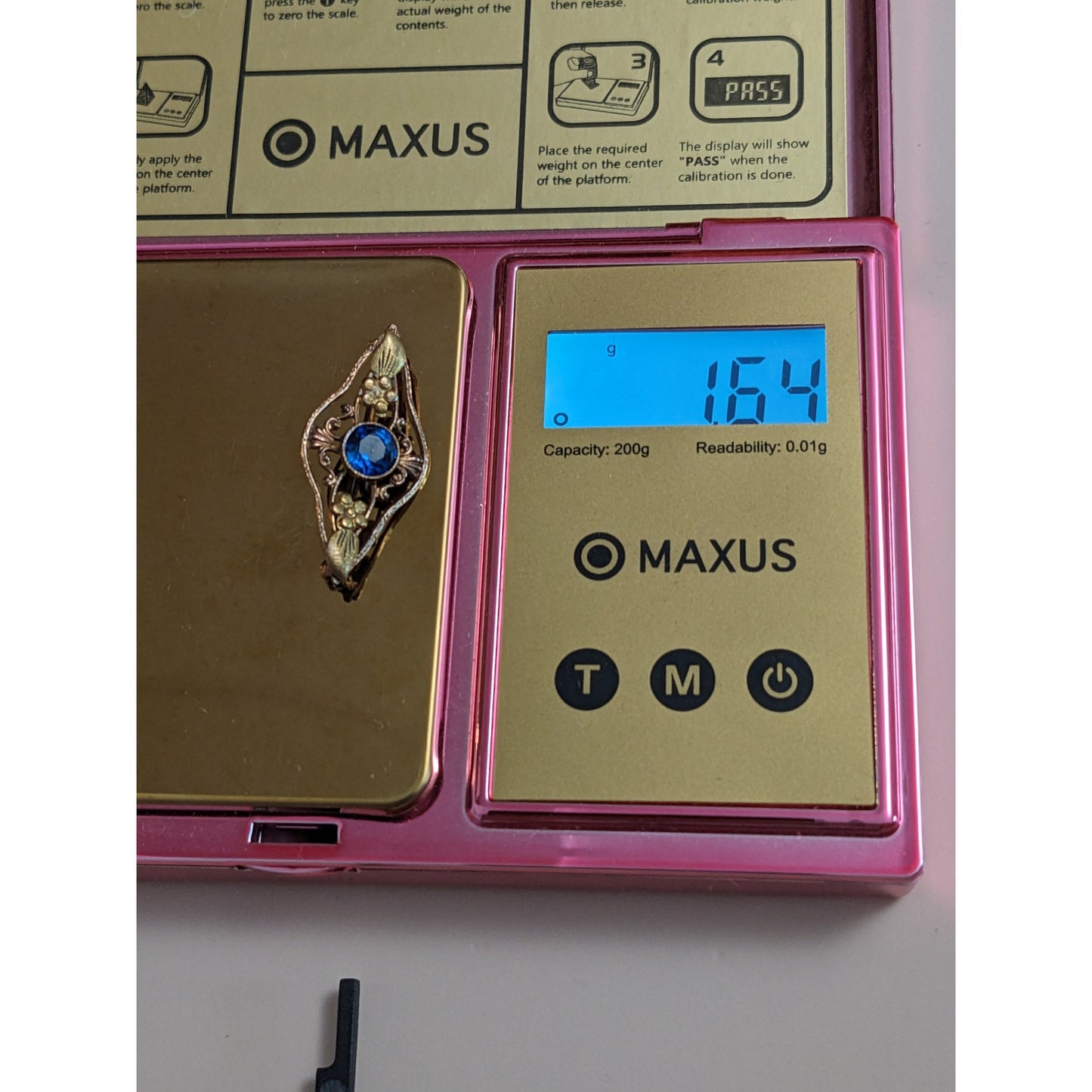 Antique 10k Rose and Yellow Gold Floral Brooch with Blue Gem