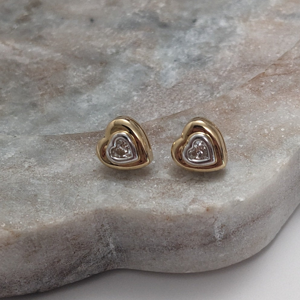 Vintage UGEM 14k Yellow Gold & 0.50ct Eye Clean Diamond Heart Studs NO BACKS