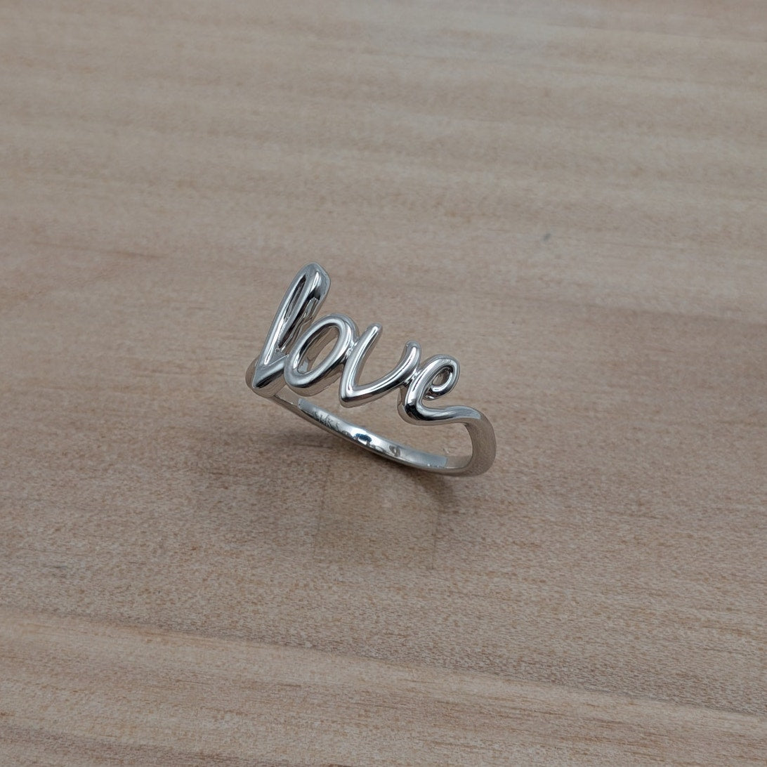 Estate 14k White Gold "Love" Cursive Script Ring Size 7