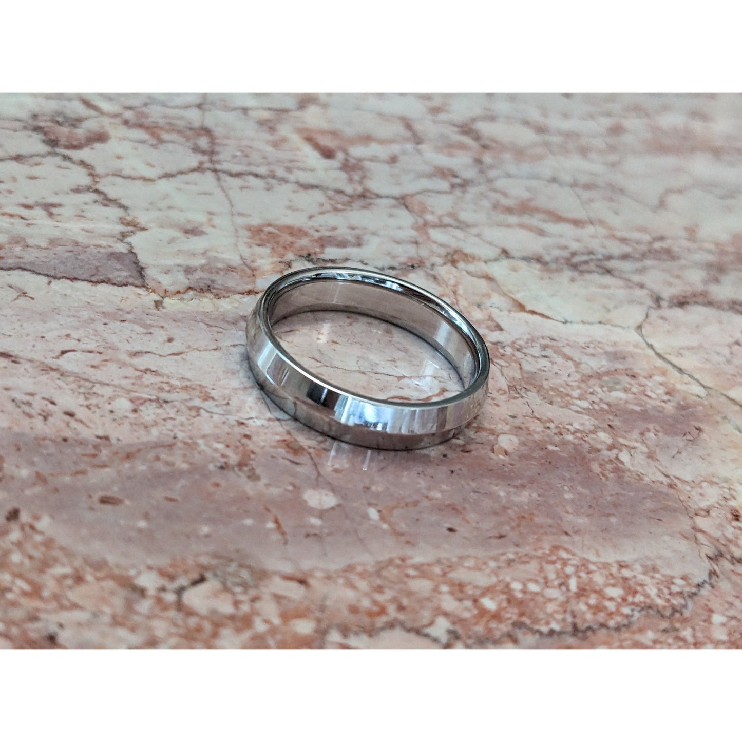 Estate 14k Solid White Gold Modern High Polish Beveled Wedding Band Ring Size 10