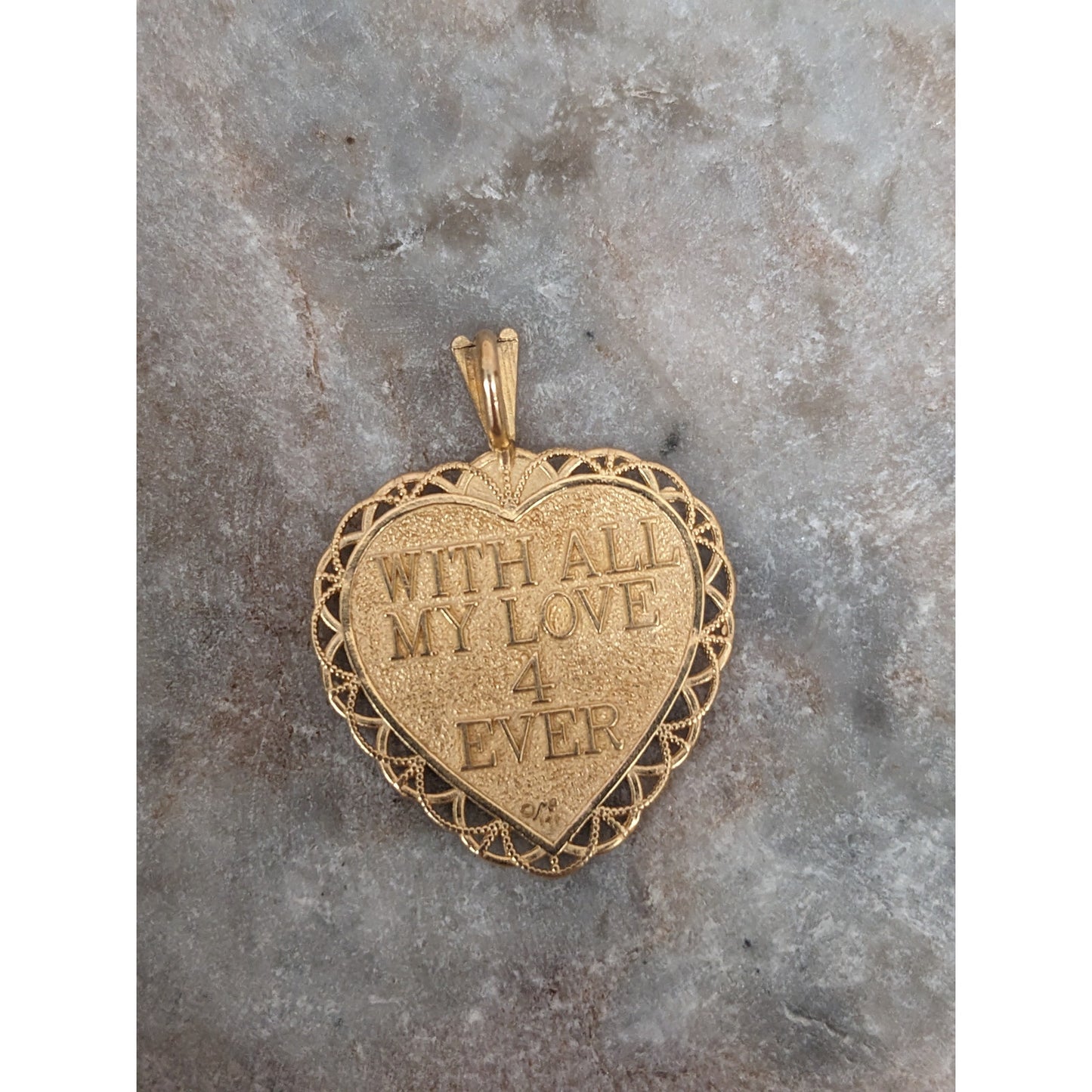 Vintage 14k Gold Heart Pendant "To My Dear Wife" & "With All My Love 4 Ever"