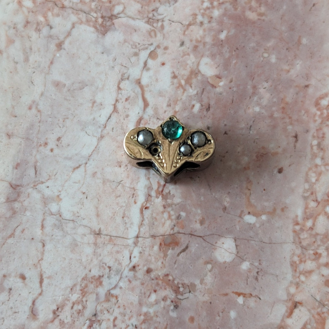 FLAW Vintage Gold Filled Slider Charm with White and Green Stone (1 missing)