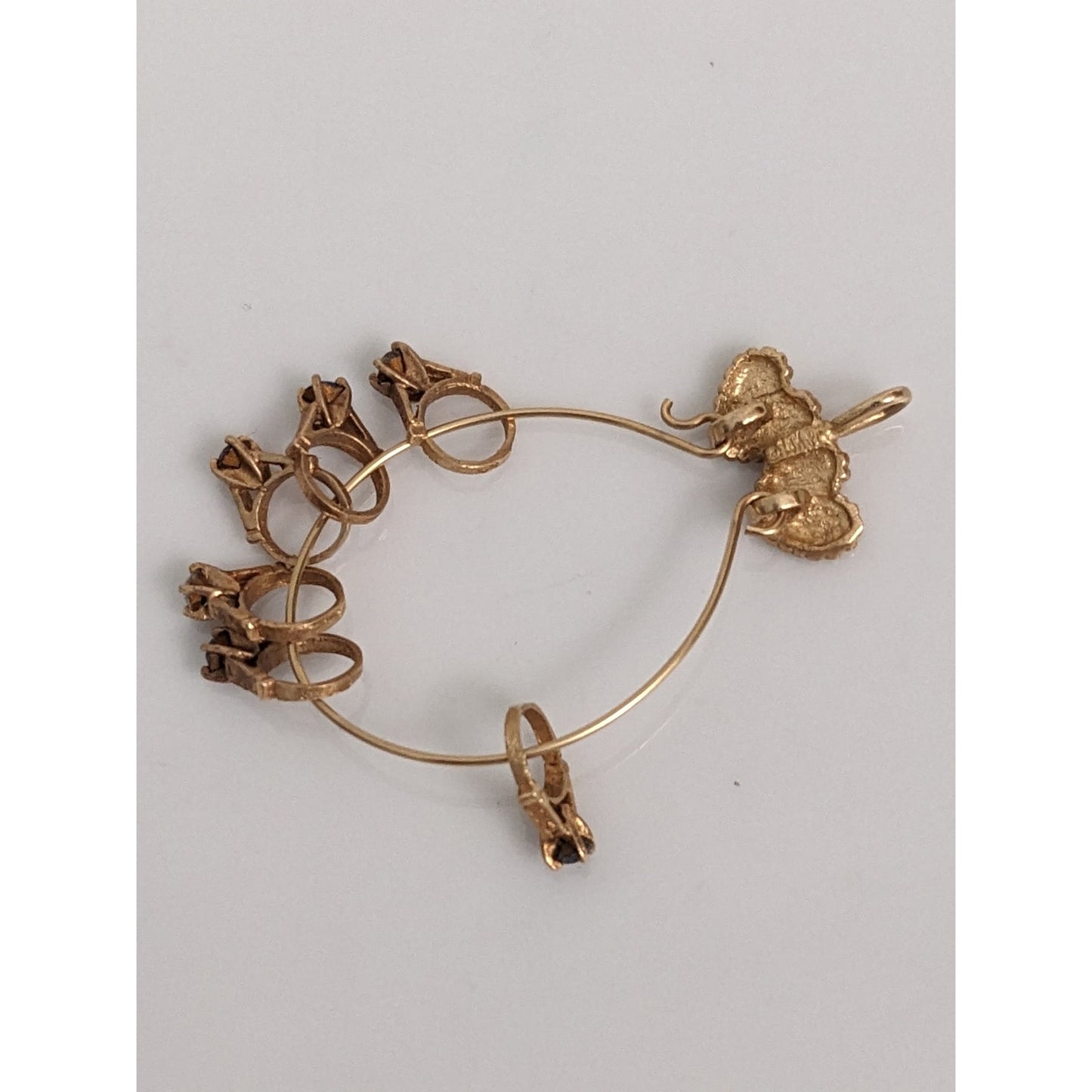 Vintage 14k Gold Double Hearts Charm Holder Pendant with 6 Mini Ring Charms