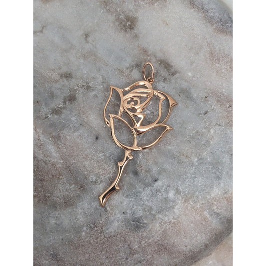 Vintage 14k Yellow Gold Rose Flower Cutout Pendant