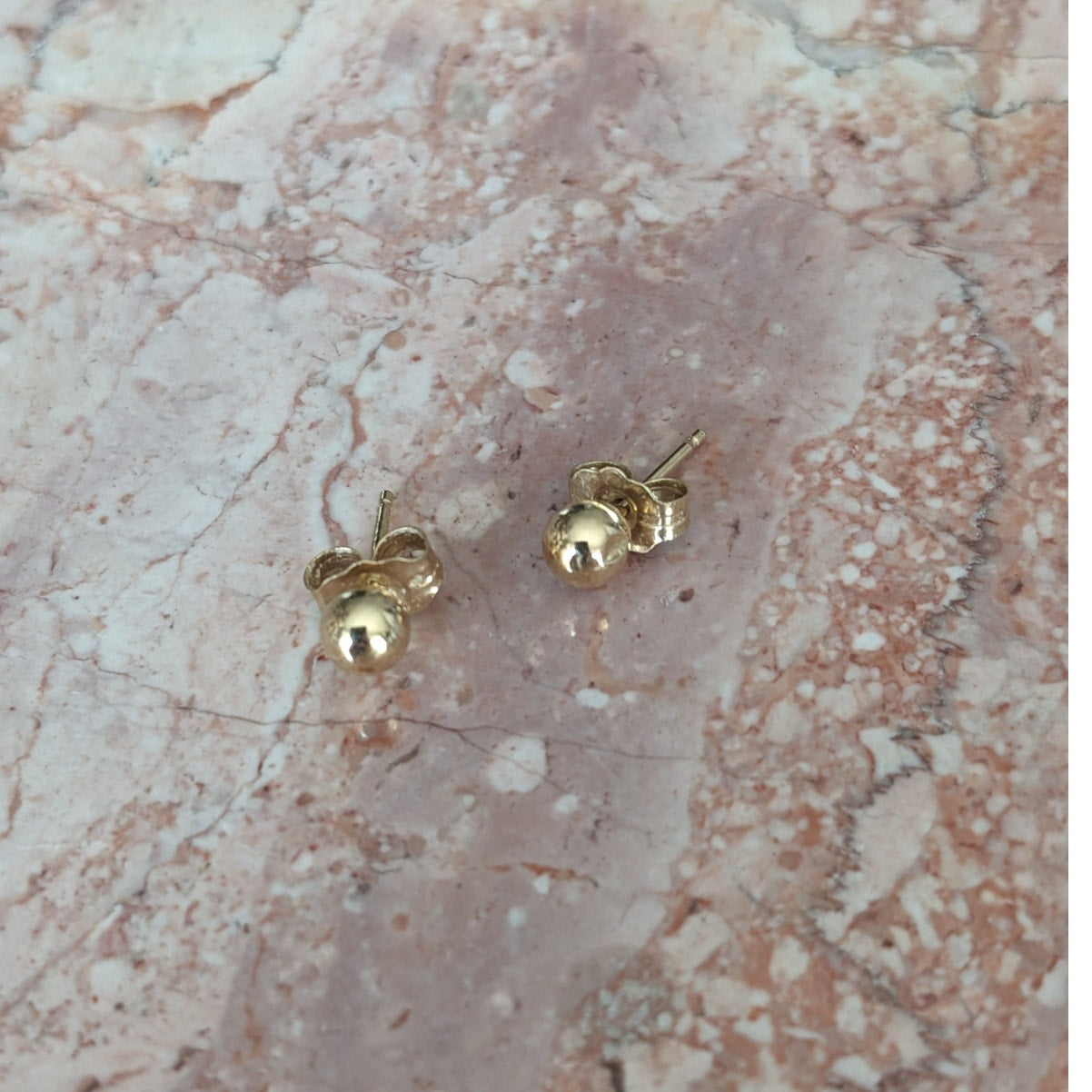 Estate 14k Yellow Gold Hollow DAINTY SUPER TINY Simple Ball Stud Earrings