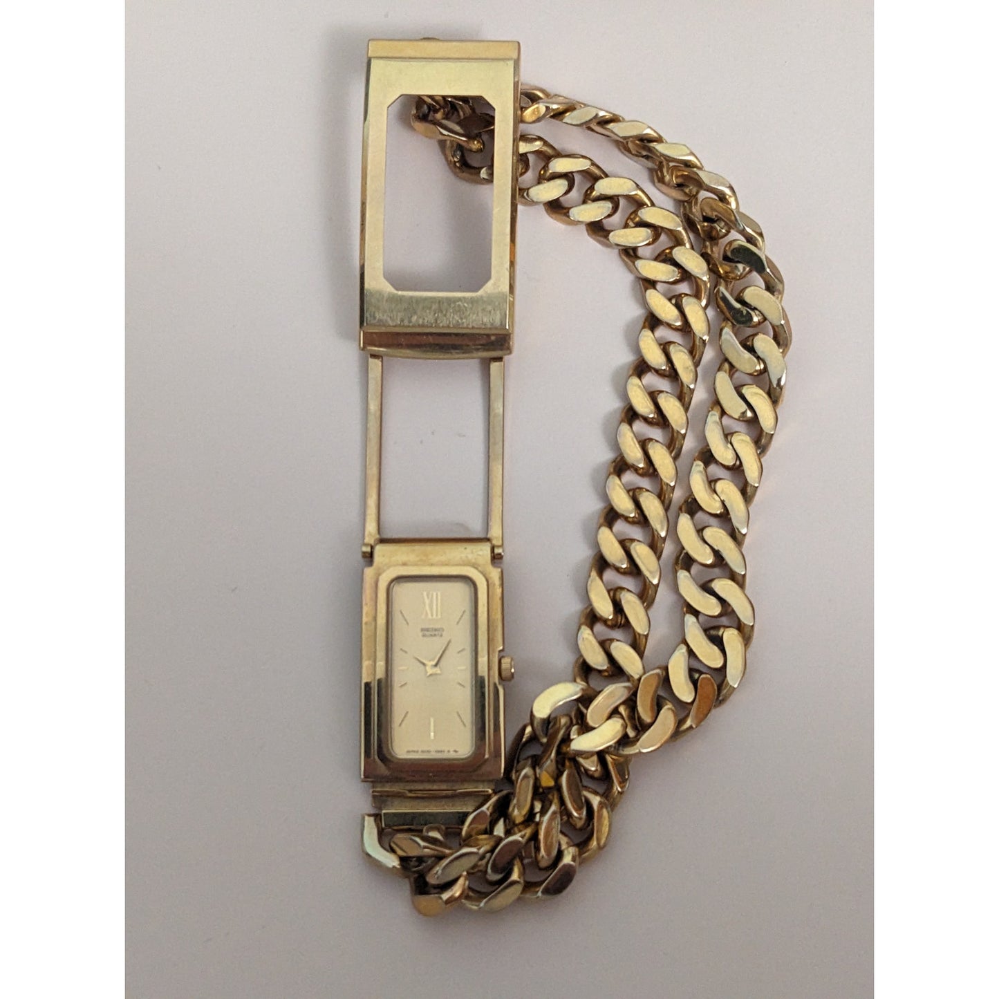 Vintage Andre Mouche Silver Tone Bangle Watch with Blue Floral Enamel Working