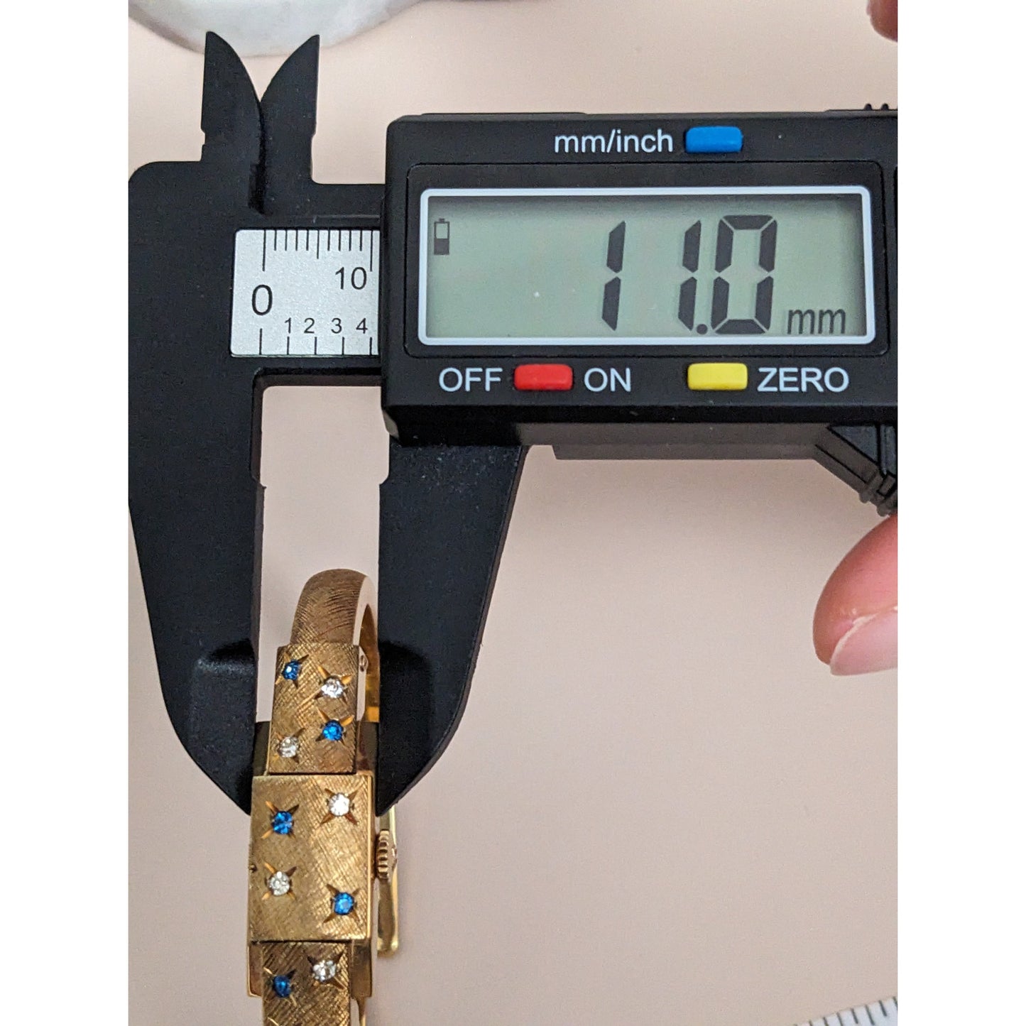 Vintage Andre Mouche Silver Tone Bangle Watch with Blue Floral Enamel Working