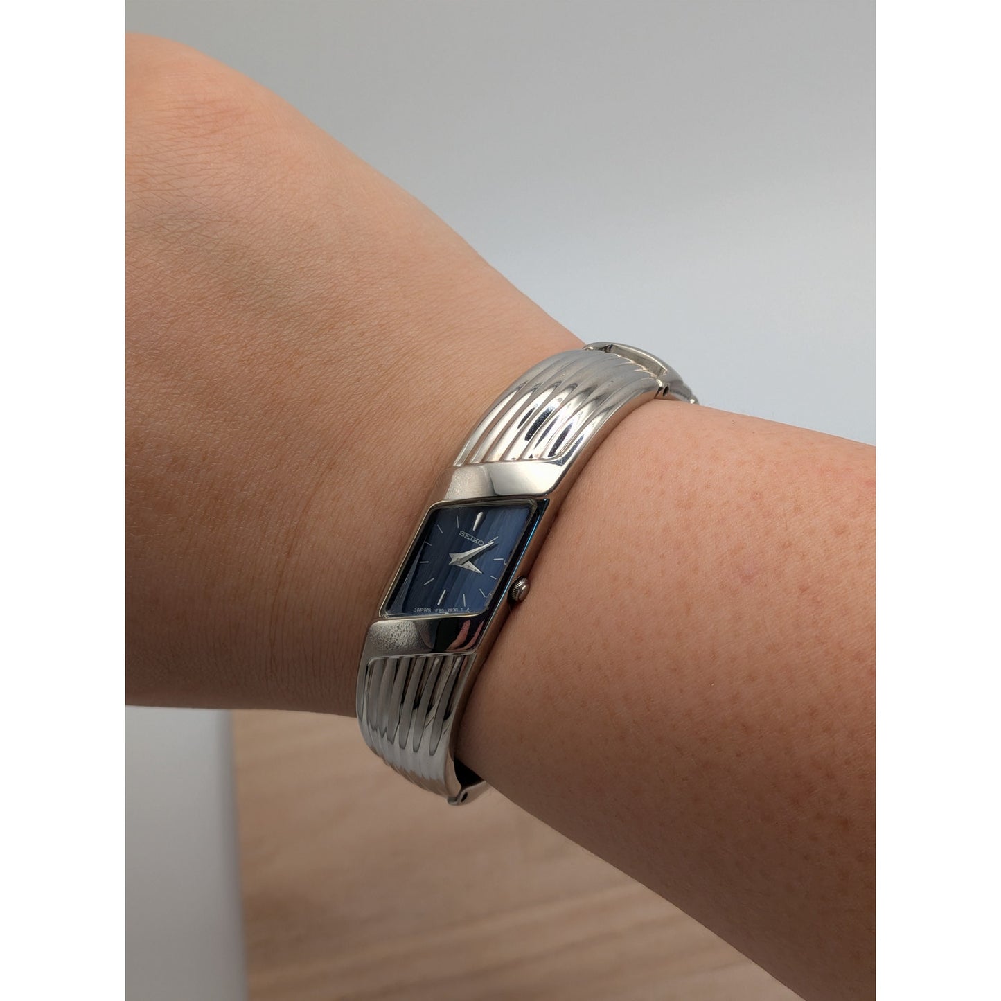 Vintage Seiko Rivoli Silver Tone Asymmetrical Watch Dark Blue Dial
