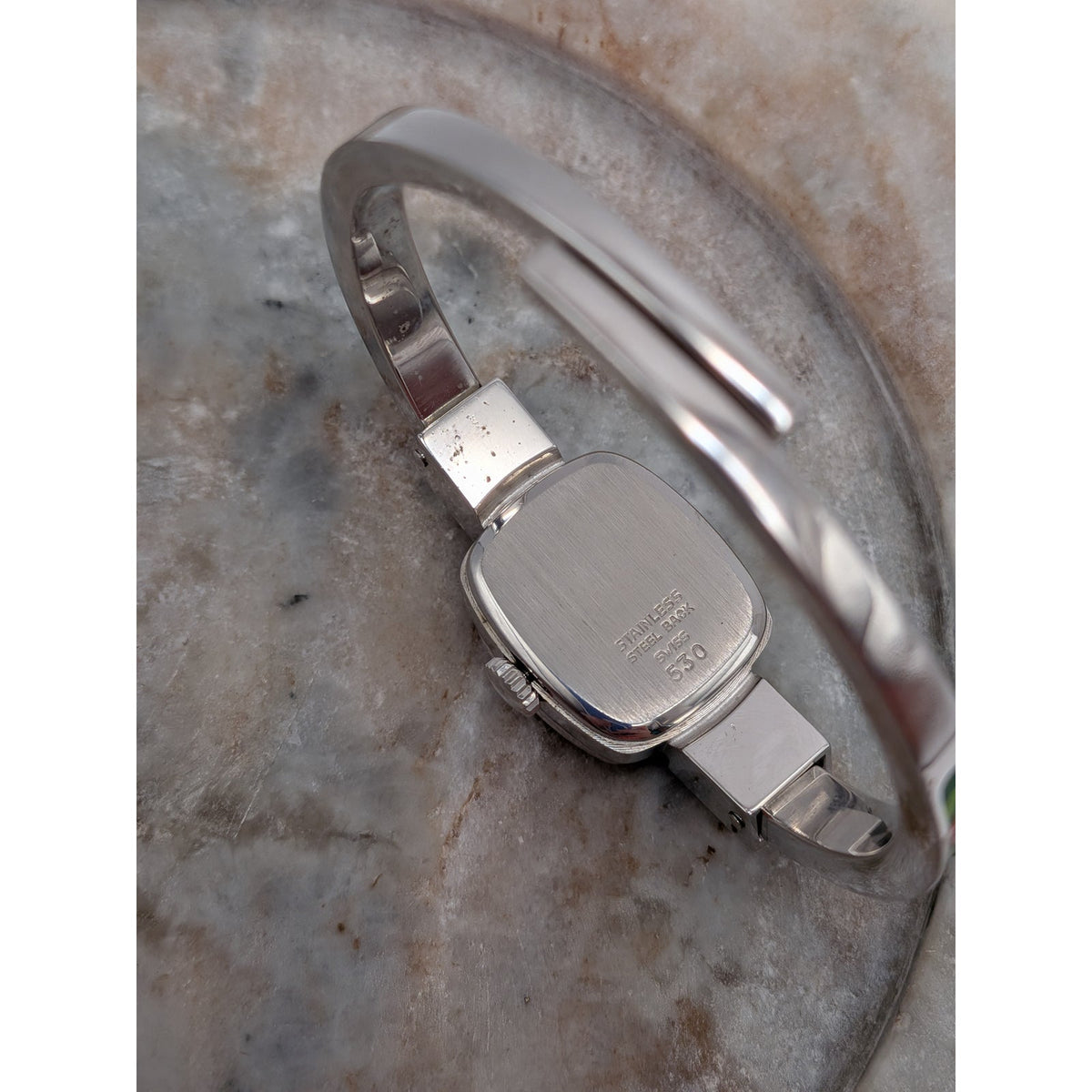 Vintage Chandler MANUAL Silver Tone Peekaboo Watch Dark Green Enamel & Flowers