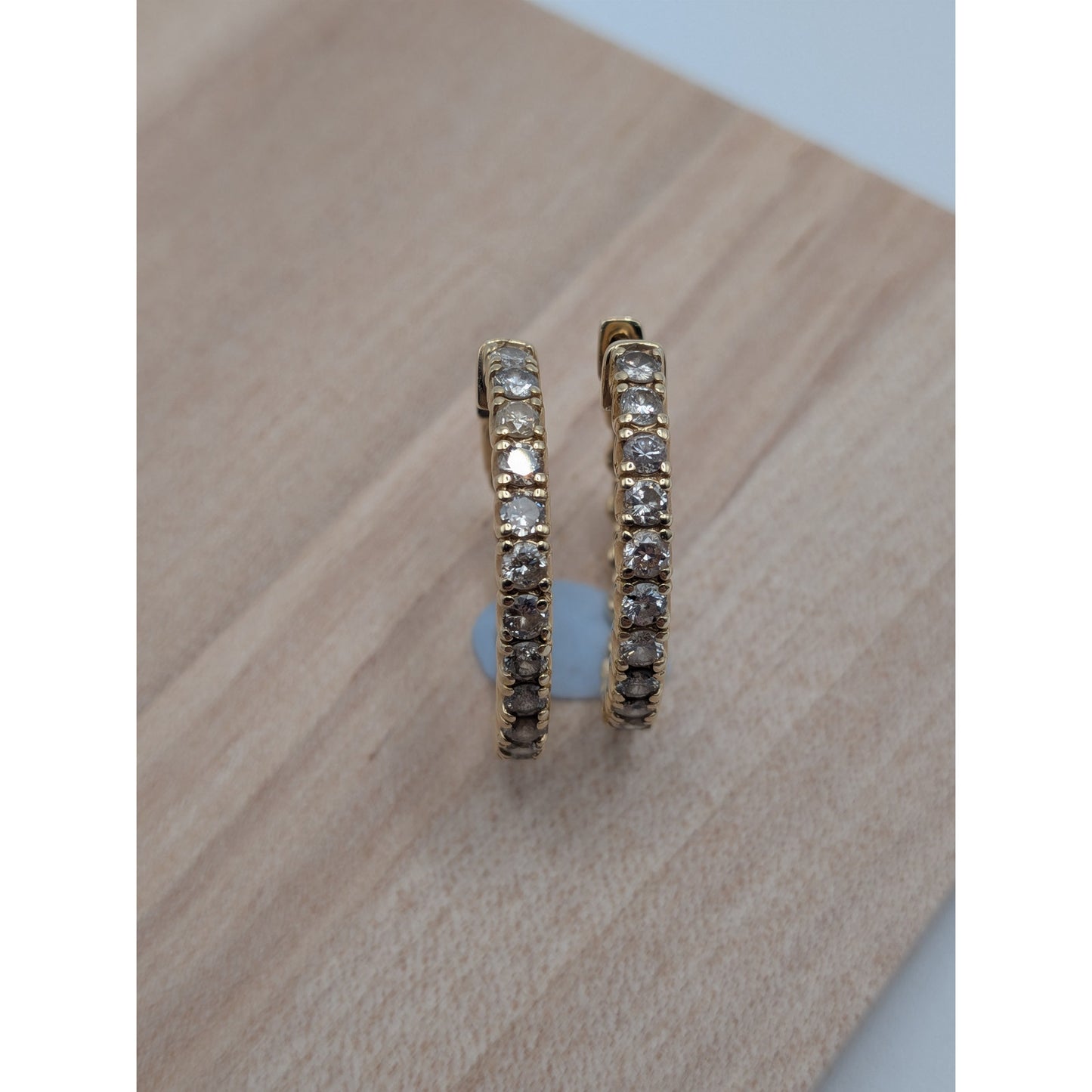 Vintage 14k Yellow Gold Huggie Hoop Earrings with Round Diamonds