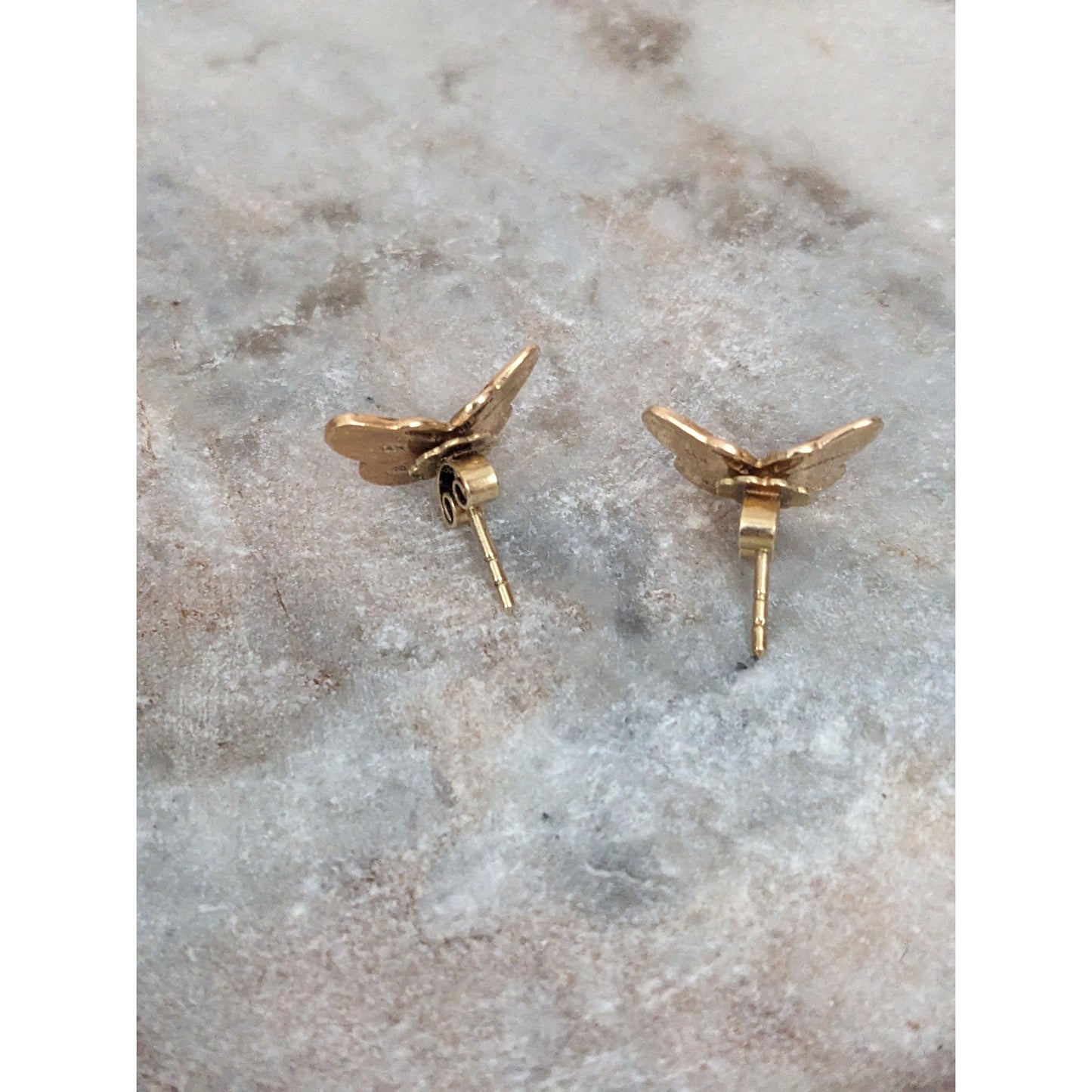 Vintage 14k Yellow Gold Butterfly Enamel Red and Black Stud Earrings