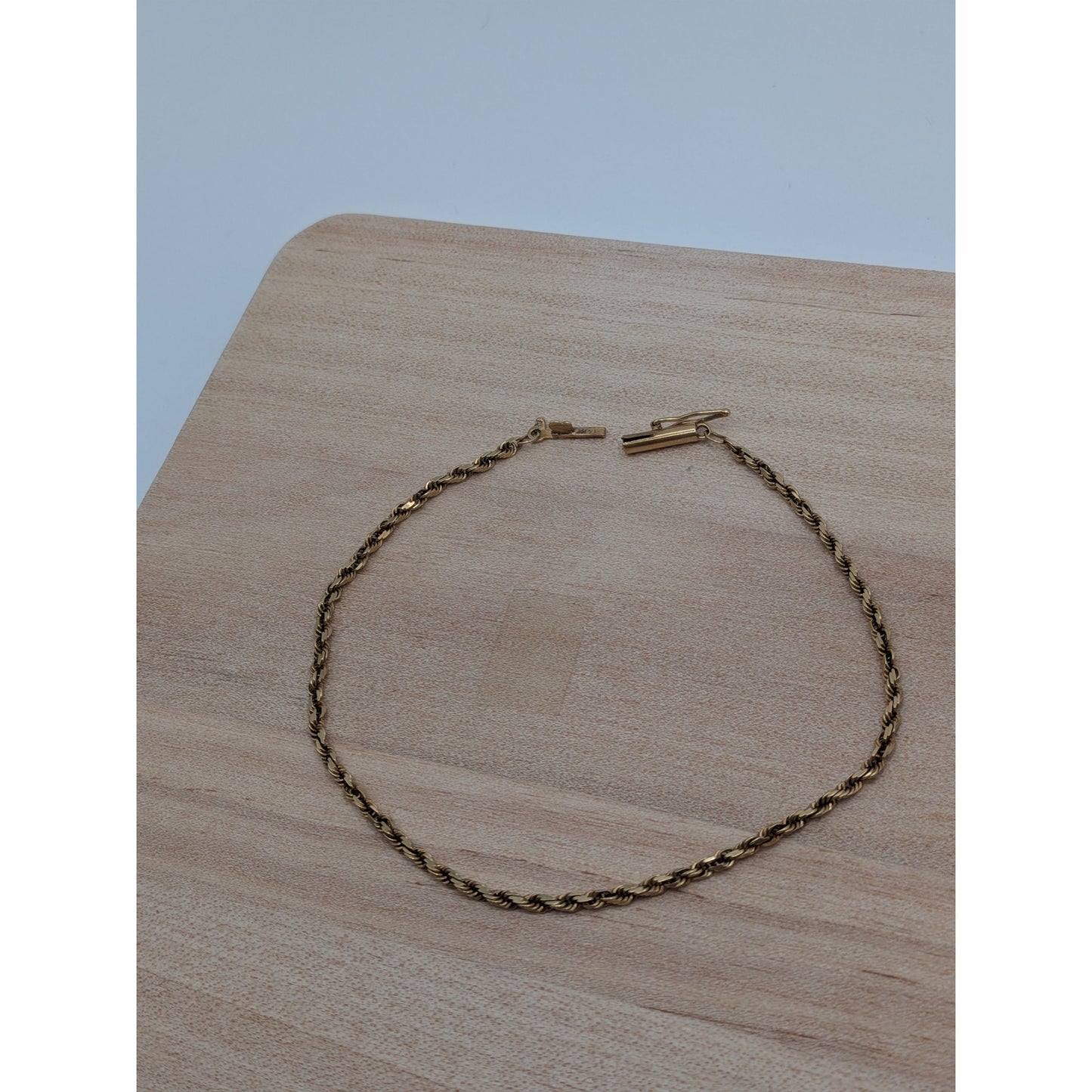 Vintage 14k Yellow Gold 1.6mm Rope Chain Bracelet 8in