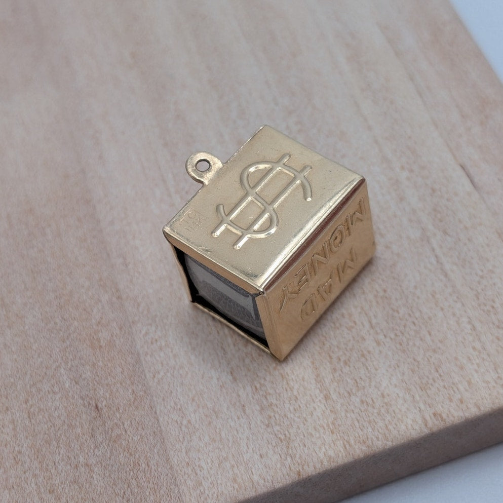 Vintage 14k Yellow Gold Mad Money Charm Pendant w/ Dollar Bill